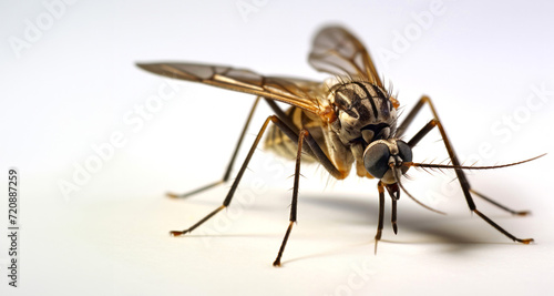 Mosquito isolated on white background. Macro photography of insect.