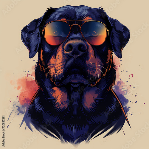 a rottweiler with sunglasses on his face