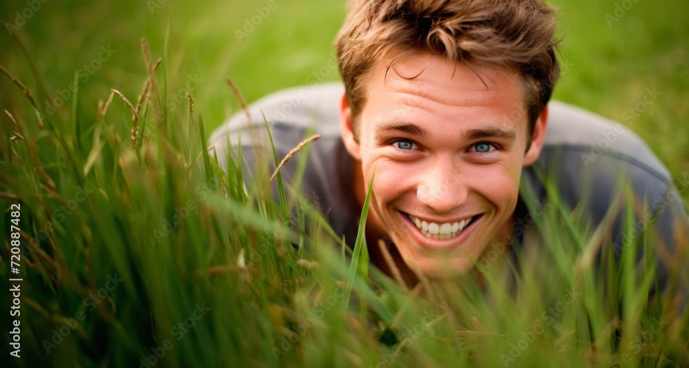 Young man lying on grass and smiling at camera in the park. Young man lying on grass and smiling at camera in the park.