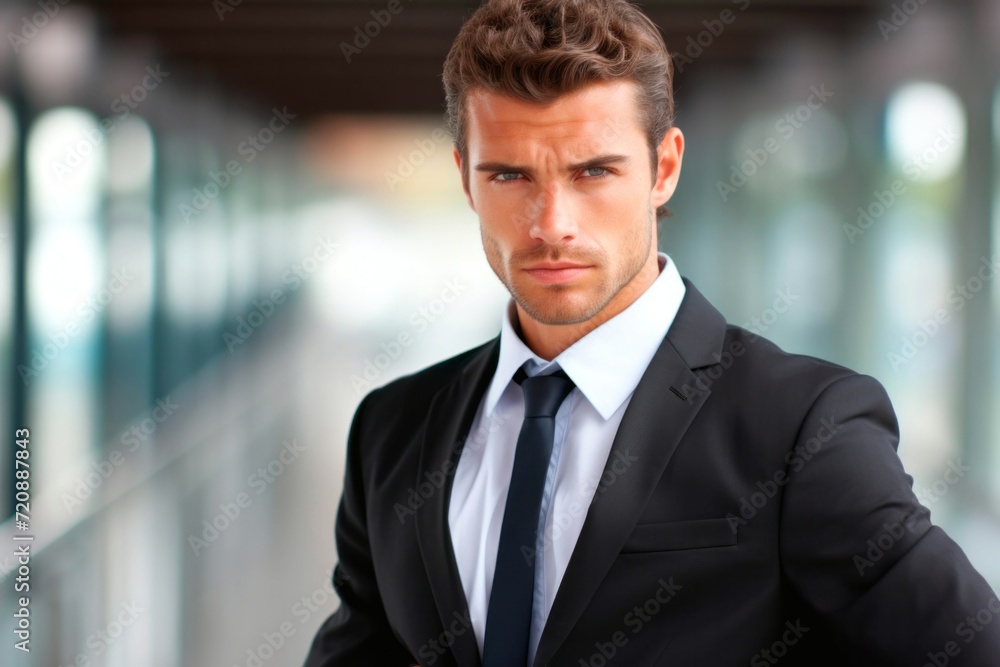 Portrait of a young business man standing in an office building Portrait of a young business man standing in an office building