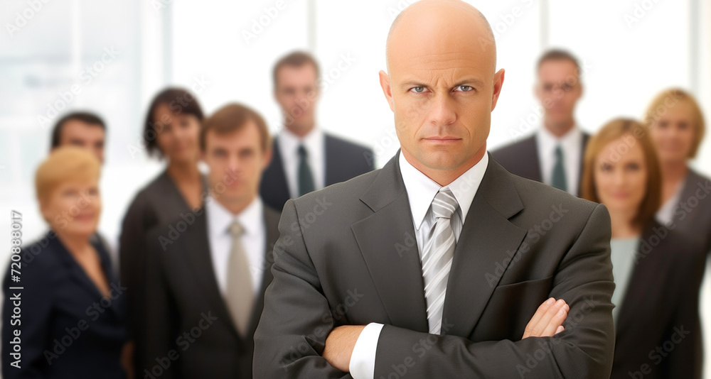 Portrait of a confident mature businessman with his team in the background Portrait of a confident mature businessman with his team in the background