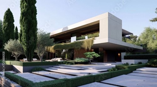 Hedges around modern luxury house