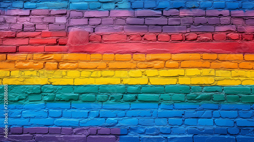 LGBTQ+ pride graffitti in colorful brick wall. Diverse rainbow community. Image captures the spirit of the LGBTQ+ movement, celebrating love, equality, and diversity within the vibrant