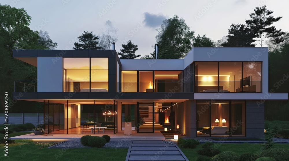 Modern house illuminated at night Modern house illuminated at night