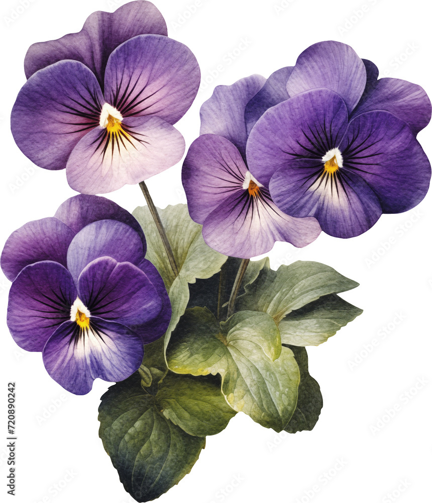 Violets flowers vintage watercolor created with Generative AI technology