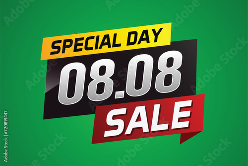 8.8 Special day sale word concept vector illustration with ribbon and 3d style for use landing page, template, ui, web, mobile app, poster, banner, flyer, background, gift card, coupon	

