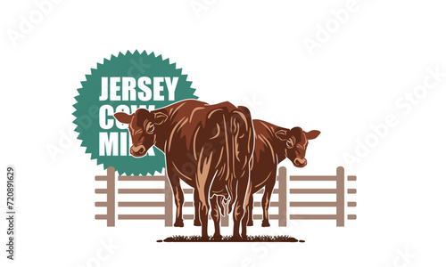 JERSEY COW MILK STANDING LOGO, silhouette of great strong cattle standing vector illustrations