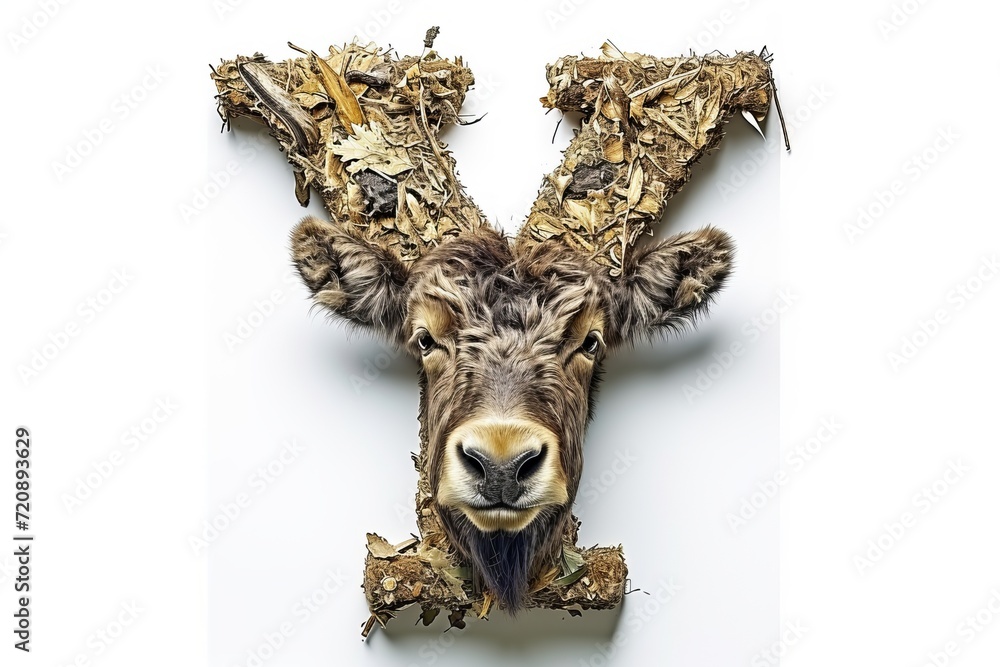 Yak head in the shape of letter  y  isolated on white background   wildlife concept.