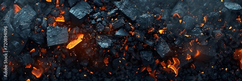 Vibrant abstract background with glowing burning coals and flickering embers in a fire