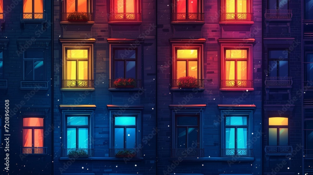 Windows at night. House building lights seamless background Windows at night. House building lights seamless background