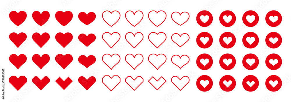 Simple red heart icon set - obrazy, fototapety, plakaty 