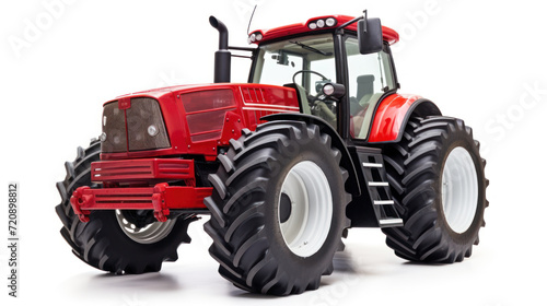 Big red agricultural tractor  front view isolated on transparent and white background.PNG image.