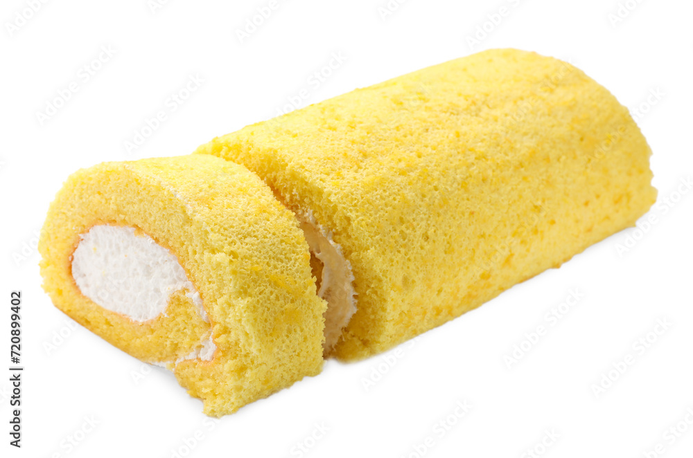 Cut delicious cake roll isolated on white Cut delicious cake roll isolated on white