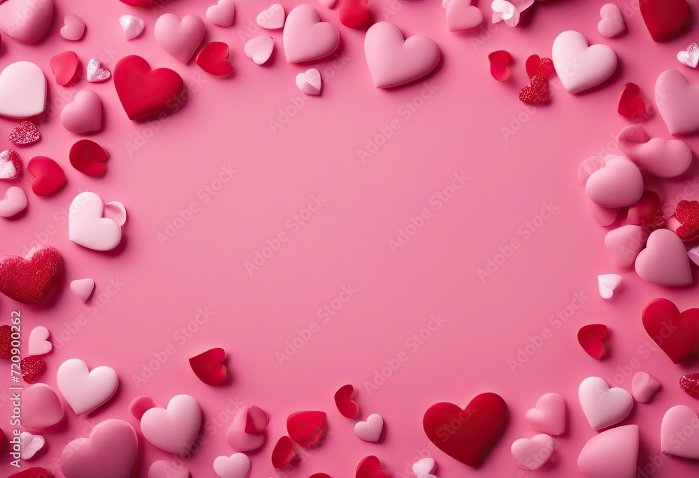 Valentine's Day love background Symbol view hearts concept Saint pink Flat