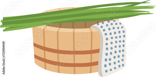 シンプルな風呂桶と菖蒲の葉のイラスト photo