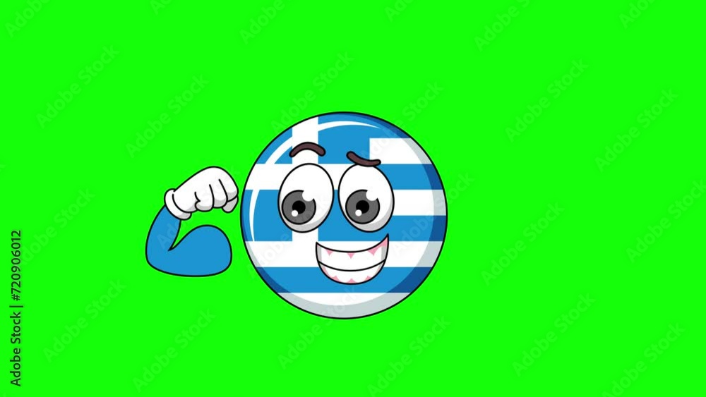 Flexing muscle of flag of greece cartoon, strong pose mascot animation on a green screen Flexing muscle of flag of greece cartoon, strong pose mascot animation on a green screen