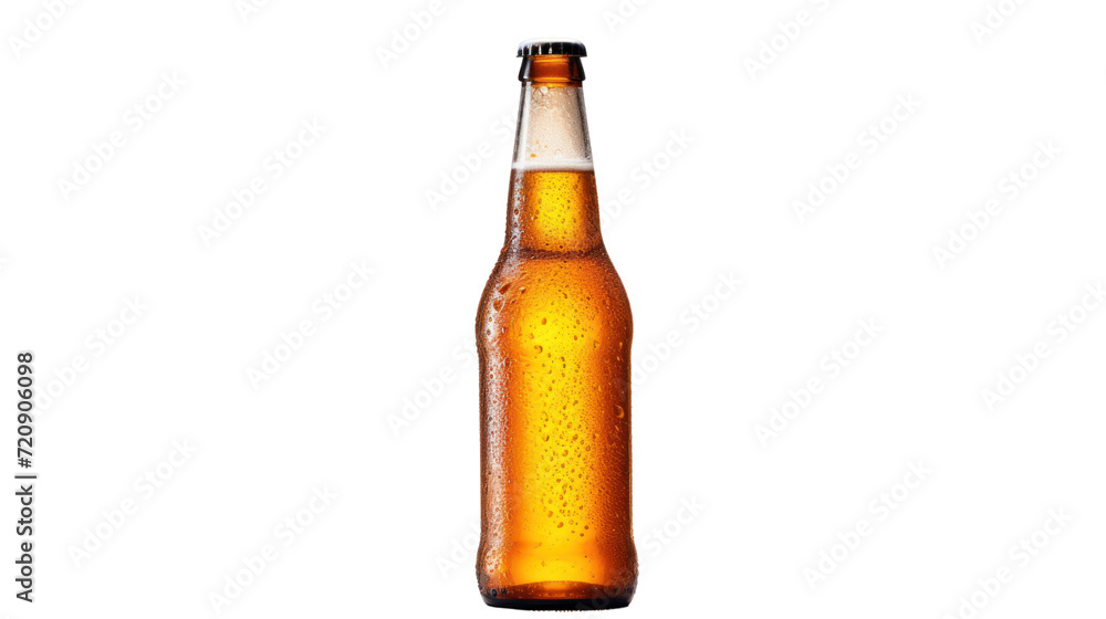 Close up beer bottle with droplet isolated on transparent and white background.PNG image. Close up beer bottle with droplet isolated on transparent and white background.PNG image.