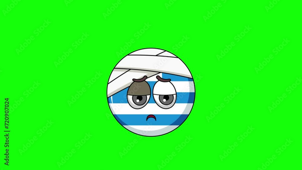 flag of greece emoticon face with head bandage, emoji loop animation flag of greece emoticon face with head bandage, emoji loop animation