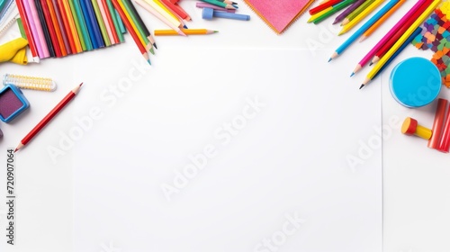 Back-to-school essentials: colorful assortment of supplies on a clean white background - educational image for design projects