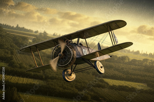 World War I biplane in dogfight  . photo