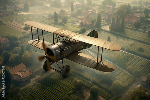 World War I biplane in dogfight  . photo