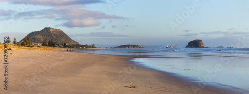 Mount Maunganui beach panorama at sunrise, Tauranga, New Zealand
