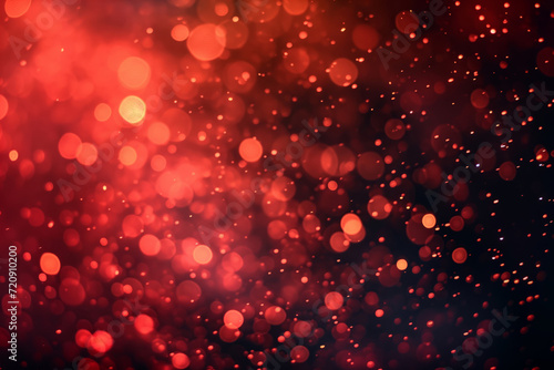 Abstract glittery banner with red shining particles on back background, sparkling light.
