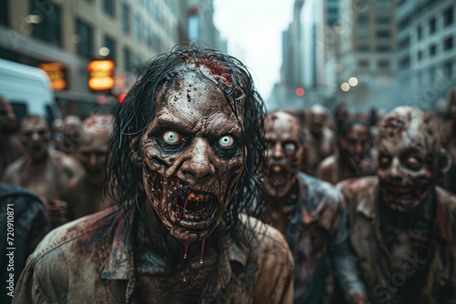 scary zombie crowd uprising in the city