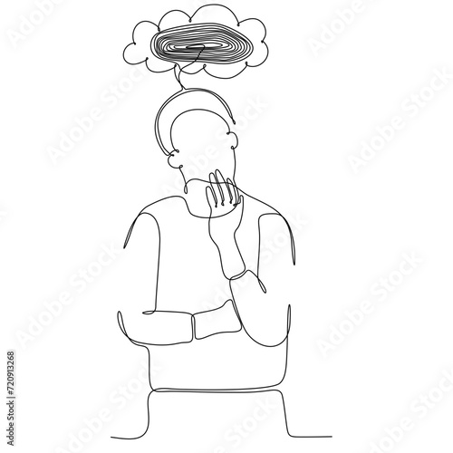 continuous line drawing of man feeling sad, tired and worried about suffering from depression in mental health. problem, failure and broken heart concept isolated on white background. Vector