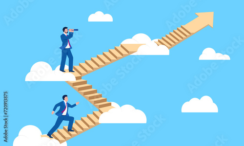 Business concept illustration of businessman climbing up the ladder