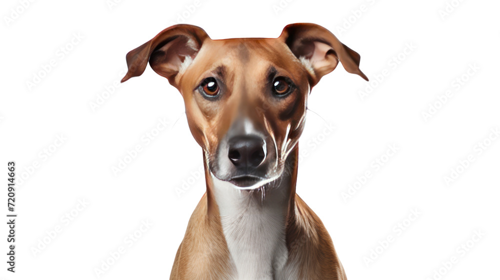 dog looking at the camera isolated on transparent and white background.PNG image.