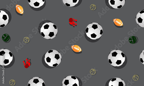 Seamless pattern with soccer ball and shadow.
