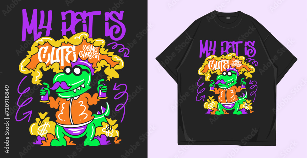 Vector graffiti crocodile cartoon street style character t shirt design Vector graffiti crocodile cartoon street style character t shirt design