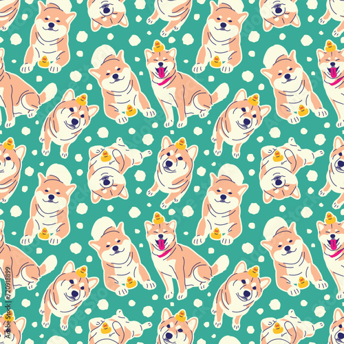 CUTE SHIBA INU IN SOME VARIOUS POSE SEAMLESS PATTERN