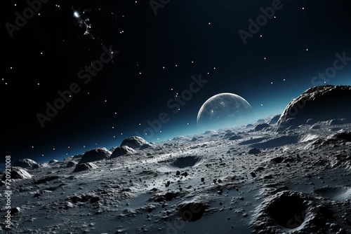 The view from an asteroid in space showcases the vastness of the cosmos  with stars and celestial bodies scattered against the dark expanse  creating an extraterrestrial perspective.