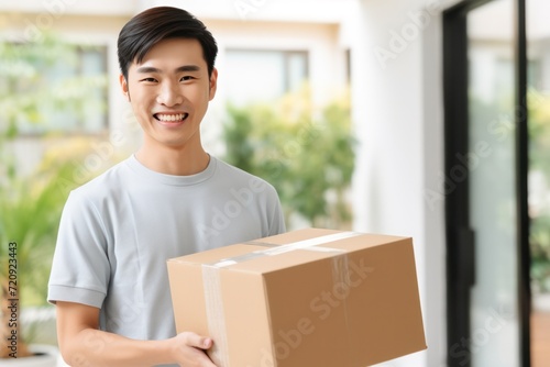 Delivery Smiling Japanese man holding box © ETAJOE
