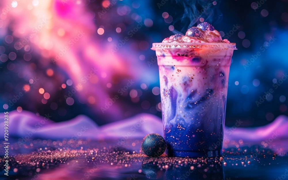 Colorful of milk bubble tea on the table. - obrazy, fototapety, plakaty 
