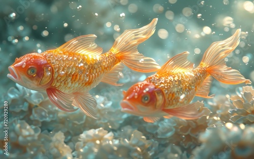 Goldfish in water with bokeh.