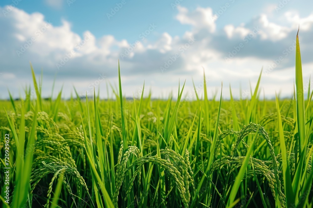 Obraz premium a brown rice field surrounded by a field full of tall grass