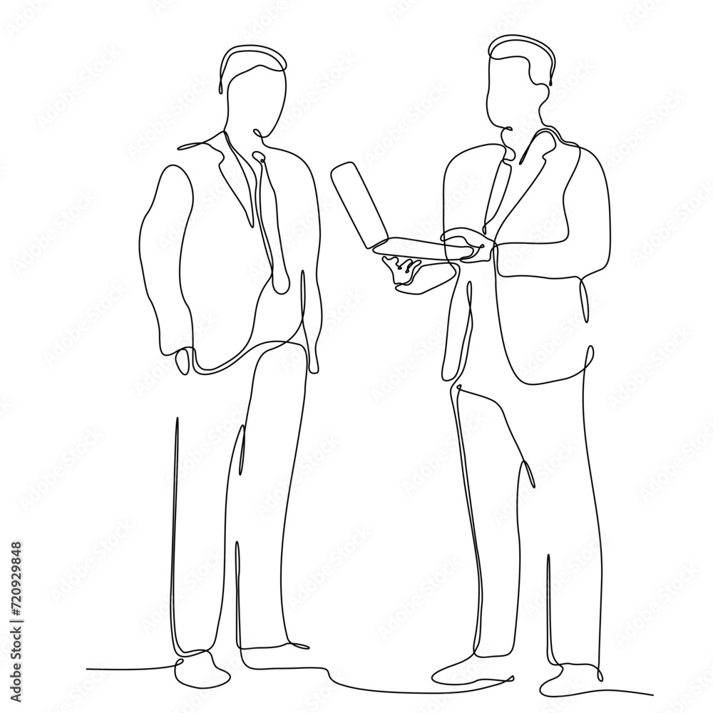 continuous line of groups of businesspeople exchanging paper and electronic notes continuous line of groups of businesspeople exchanging paper and electronic notes