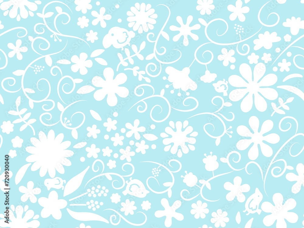 花と鳥のシームレスパターン　E-3