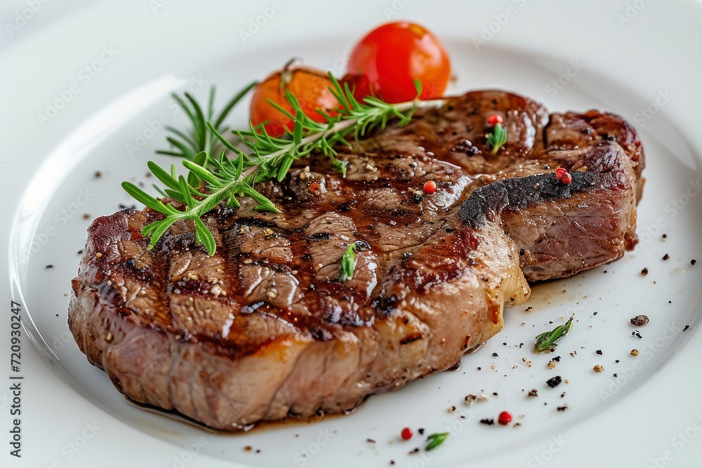 a steak on the plate in white background a steak on the plate in white background