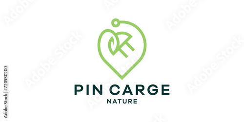 logo design combining the shape of a plug with a pin, logo design for a charging station. photo
