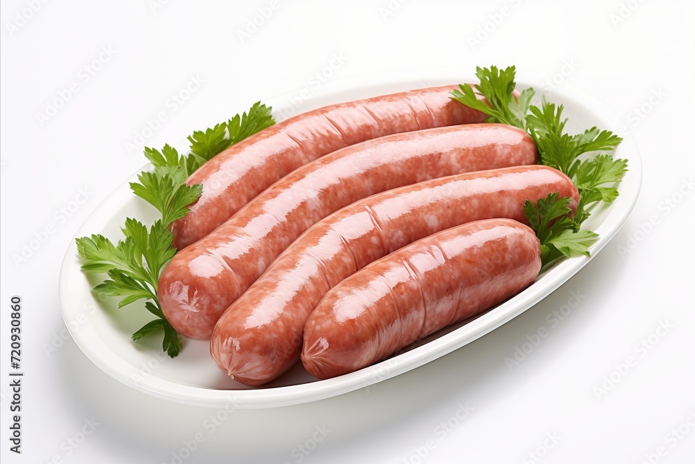 Assortment of savory sausages isolated on a clean white background for culinary concepts Assortment of savory sausages isolated on a clean white background for culinary concepts