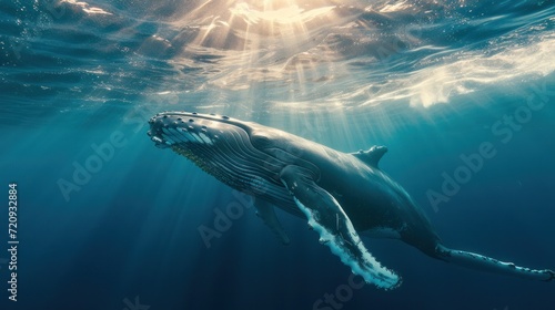 Humpback Whale under Ocean photo