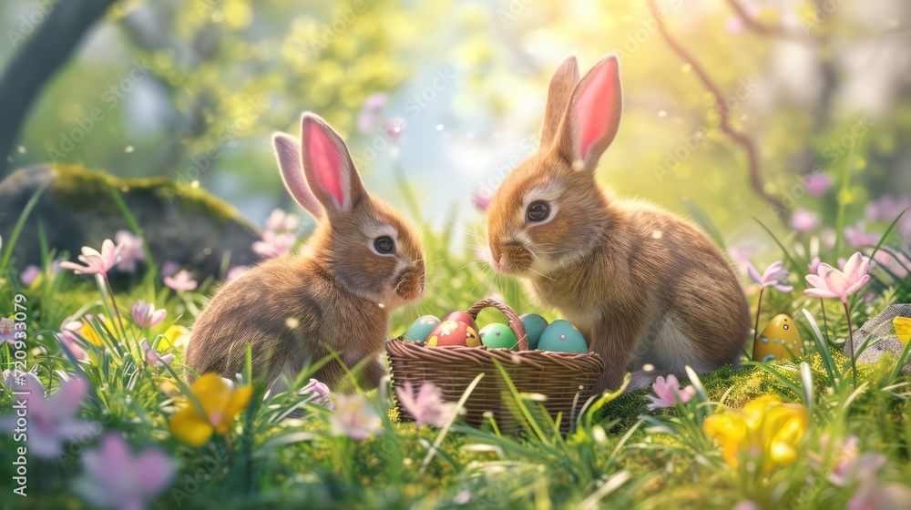Adorable Easter bunnies with Easter Eggs