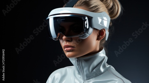 Beautiful women and Future digital technology. women in virtual reality glasses, VR © ETAJOE