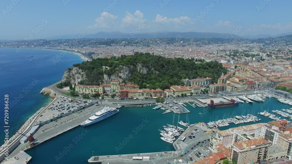 Coastal cityscape with traffic on quay many vessel on moorage Coastal cityscape with traffic on quay many vessel on moorage