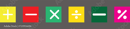 Basic mathematical symbol. Plus and minus icon set. Math symbol. Multiply icon. Equals symbol, division symbol, Calculator button, business finance concept in vector
