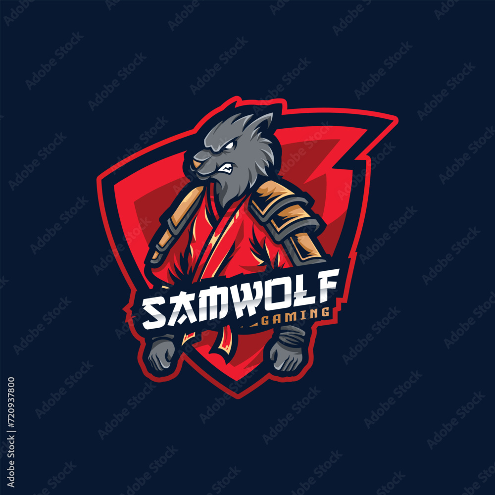 Samurai Wolf Mascot Esport Logo Design Illustration for Gaming Club